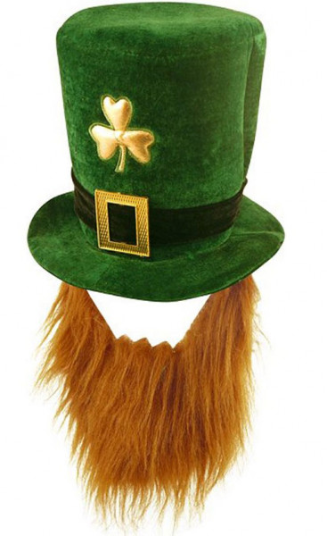 Chapeau haut de forme Leprechaun de la Saint-Patrick avec barbe
