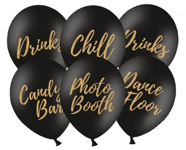 6 globos negros Chill out Party 30cm