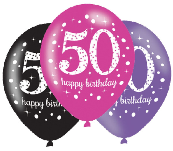 6 lyserøde 50-års fødselsdag balloner 27,5 cm
