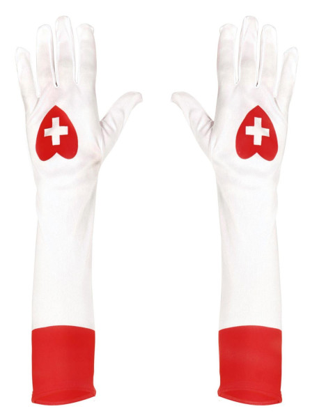 White-red nurse gloves