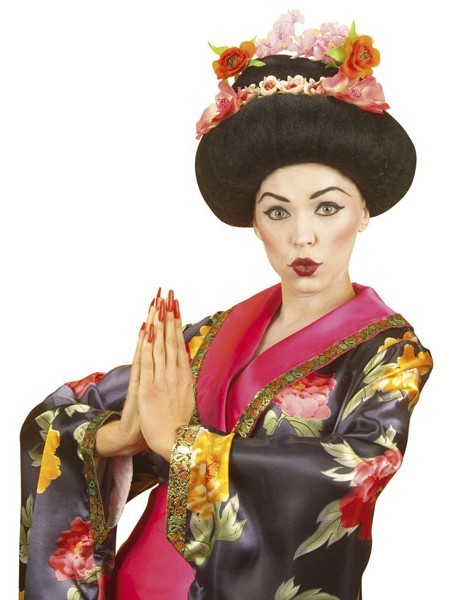 Peluca de geisha Yokota con adorno floral