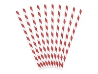 Widok: 10 papierowych słomek w paski czerwone 19,5 cm