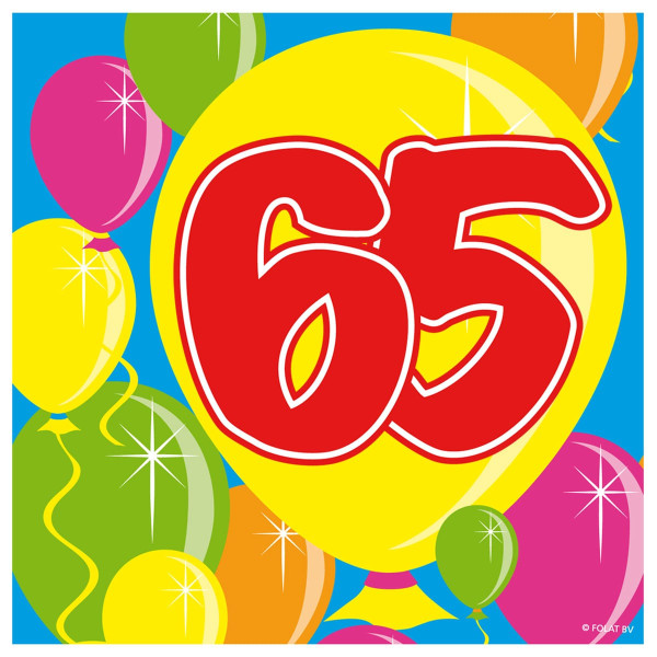 20 kleurrijke 65e verjaardag servetten 25 x 25 cm