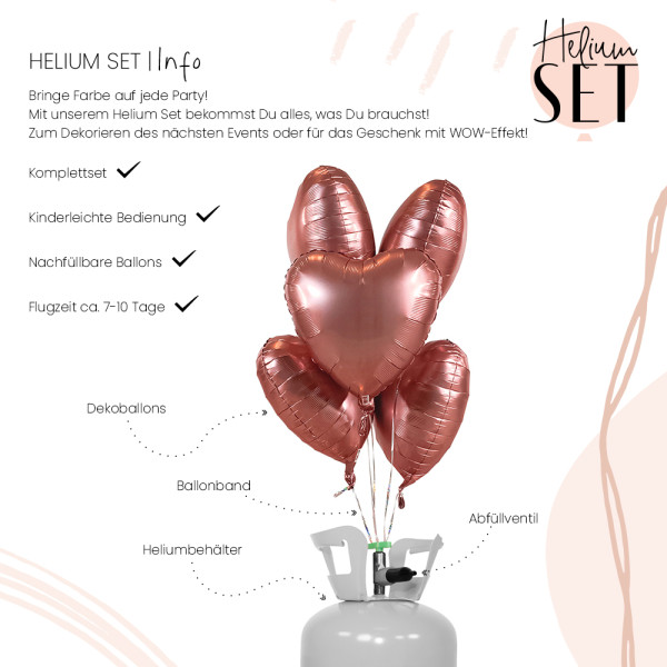 Royal Rosegold mattes Herz Ballonbouquet-Set mit Heliumbehälter
