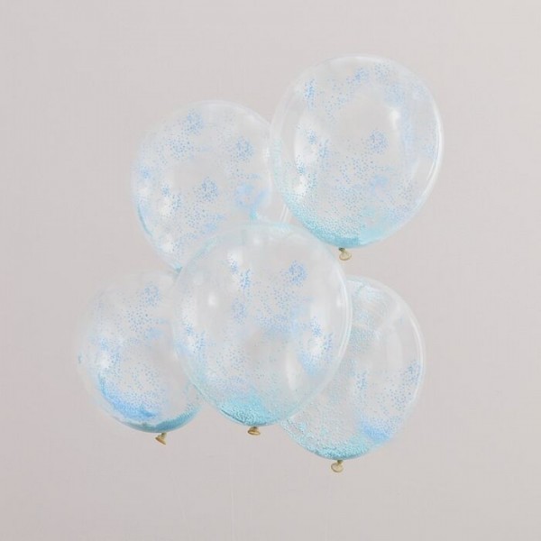 5 ballons confettis bleus 30cm