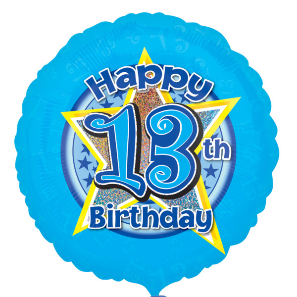Blå 13-års fødselsdagsbom folieballon 43cm
