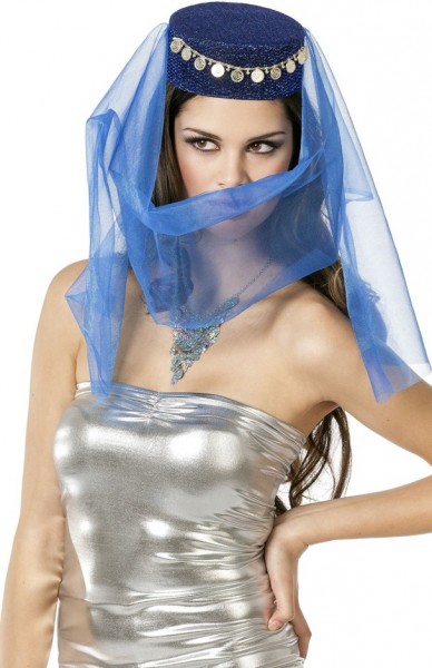 Blue belly dancers hat with veil