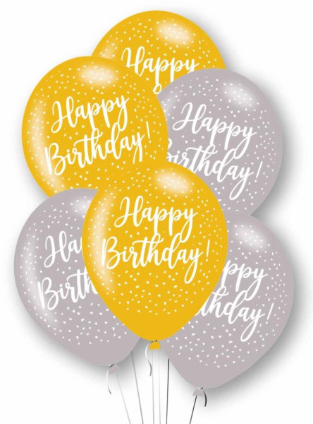 6 Silbe und Gold Mix Happy Birthday Ballons