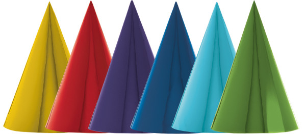 12 regenbogenfarbene Partyhütchen 17,7cm