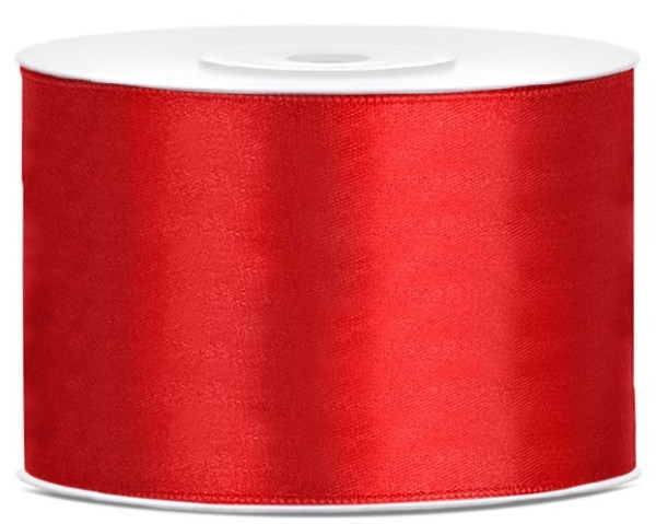 25m satin gavebånd i rødt 5cm bred