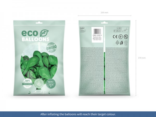 100 balonów eco pastelowych zielonych 26cm