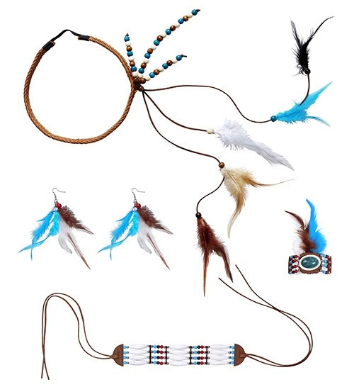 Ensemble de bijoux en plumes indiennes 5 pièces