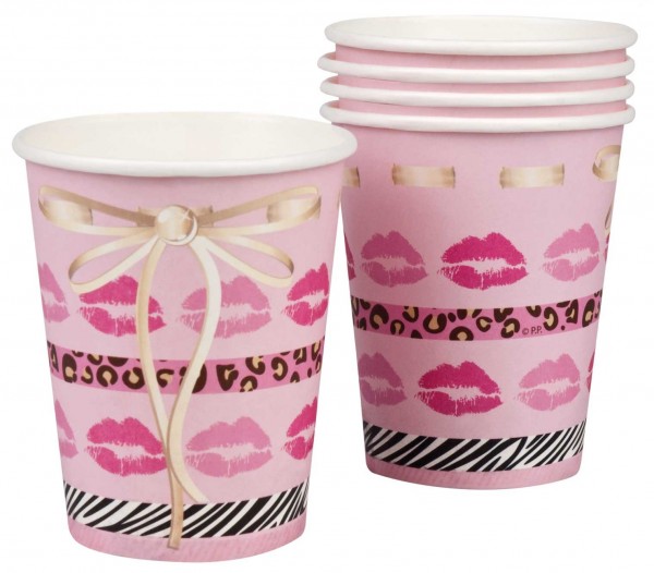 6 różowych papierowych kubków urodzinowych dla dziewczynki