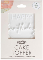 Preview: White transparent happy birthday cake topper