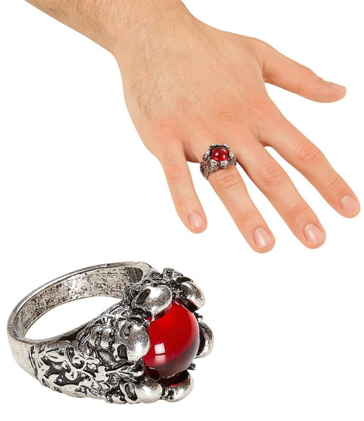 Pirate Skull Ring with Red Jewel