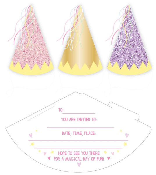 6 fairytale invitation cards as a party hat