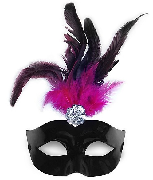 Masque mystique avec plumes en noir et rose