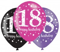 6 globos Pink 18th Birthday 27,5cm