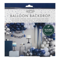 Oversigt: Ballon Garland Blå og Sølv Krom 200 stk