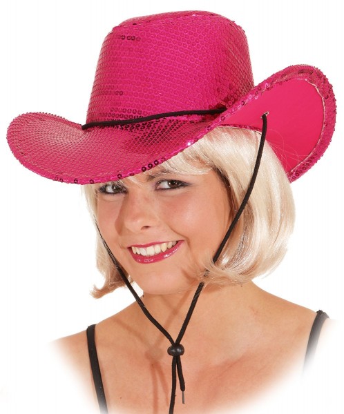 Sombrero western rosa con lentejuelas