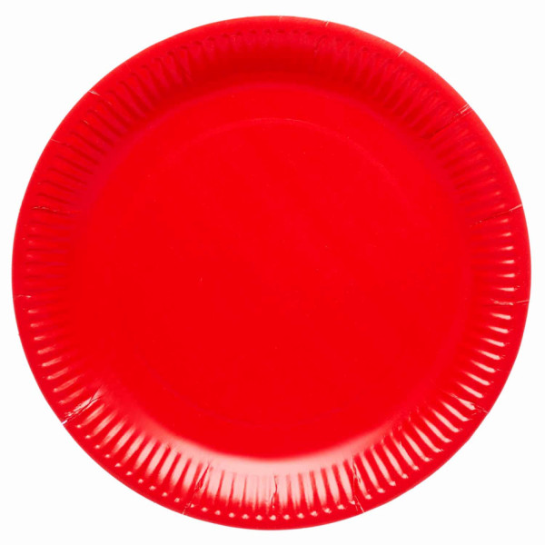 8 røde øko papir tallerkener 23cm