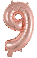 Zahl 9 roségoldener Folienballon 35cm
