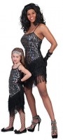 Preview: Silver Flapper Lady ladies costume with black fringes