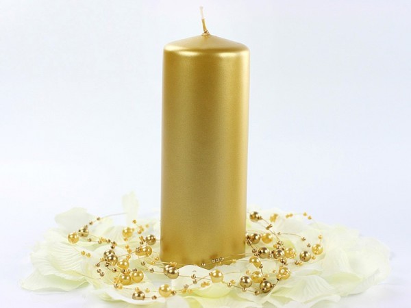 6 pillar candles Rio gold metallic 15cm 2