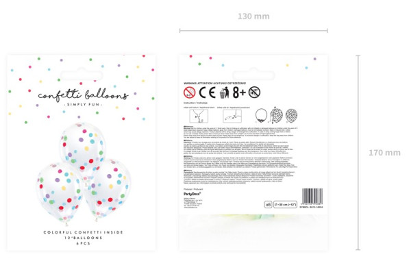 6 palloncini coriandoli happy colours 30cm