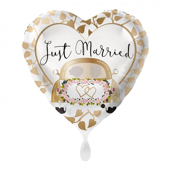 Just Married Heart Foil Balloon Car 43cm