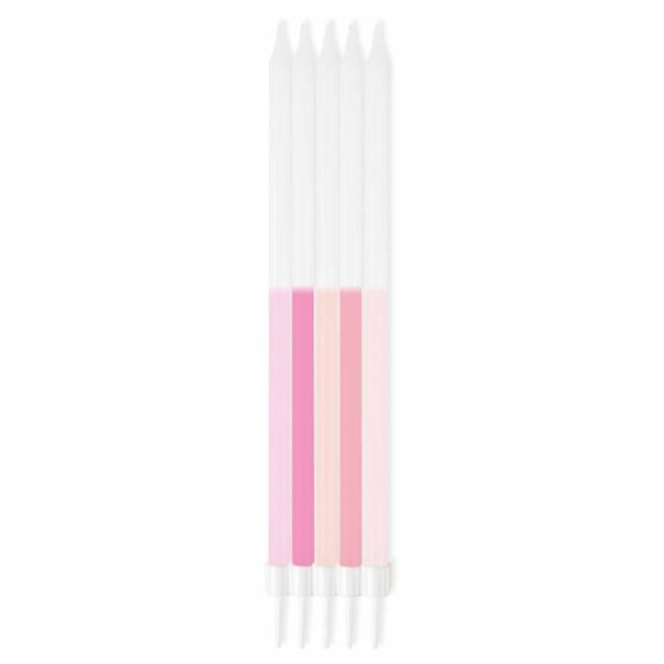 12 giant cake candles pink-white 16cm