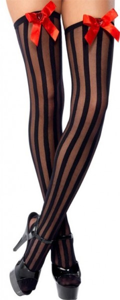 Overknees stockings black red bow stripes hold-ups
