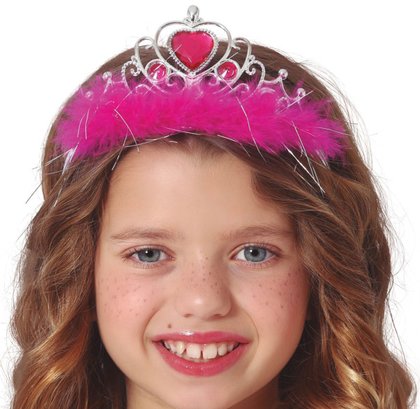 Prinzessin Tiara mit Federn silber-pink