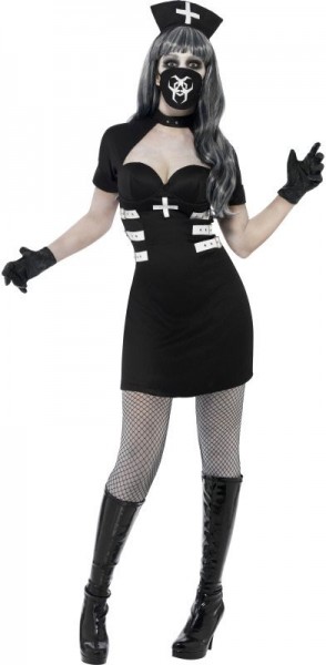Halloween horror zwarte verpleegster kostuum