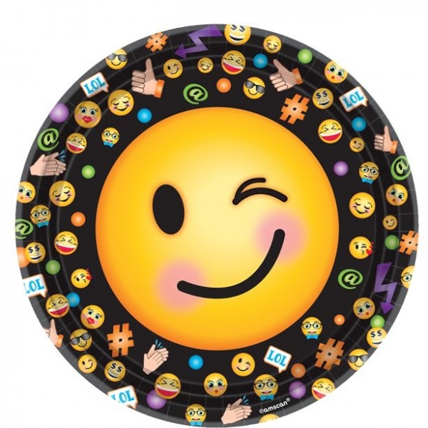 8 papierowych talerzy Emoji Smiley 23cm
