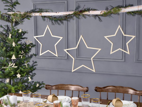 3 Wooden Star Decorations