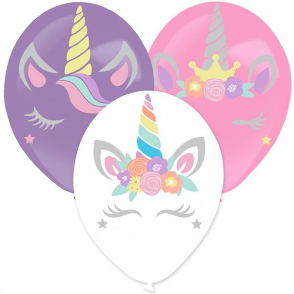3 latex balloons with unicorn stickers 35.5cm