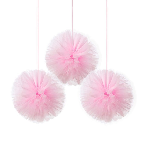 3 pompon in tulle rosa