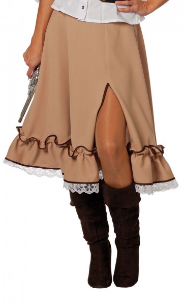Cream-colored all-round ruffled skirt with a slit