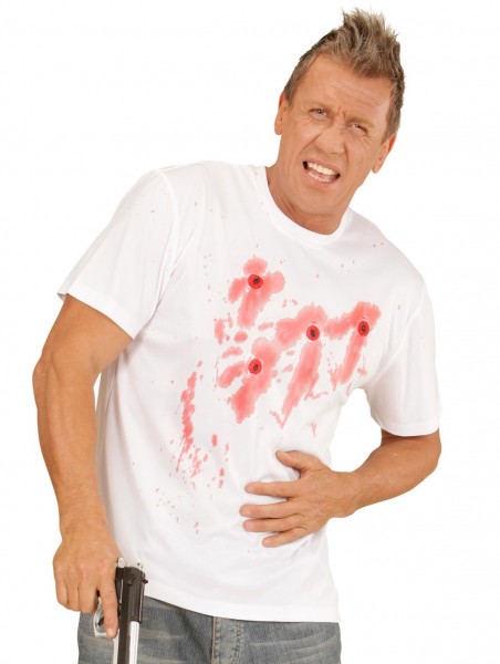 Camiseta manchada de sangre con agujeros de bala 3