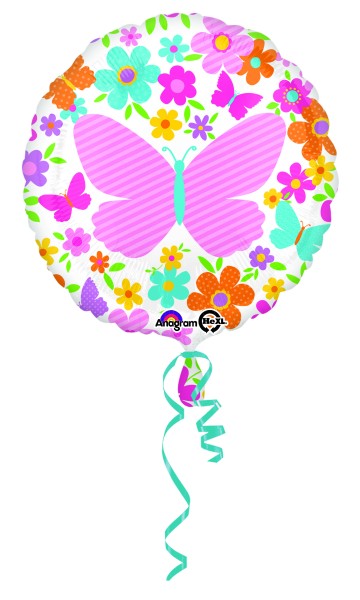 Folienballon Bunte Schmetterlinge & Blumen