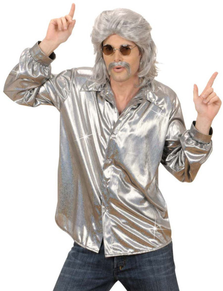 Chemise disco à paillettes argentée pour homme