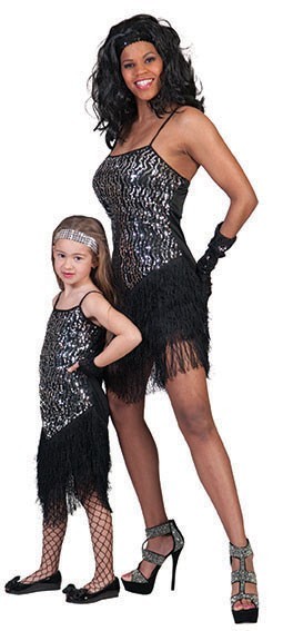 Silver Flapper Lady Ladies Costume With Black Fringes 2