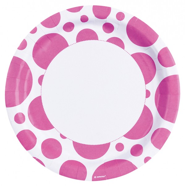 8 sweet dots paper plates pink 23cm
