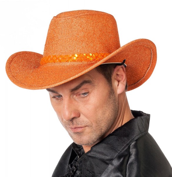 Chapeau de cowboy du Far West orange pailleté