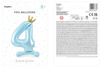 Aperçu: Ballon aluminium sur pied chiffre 4 bleu bébé