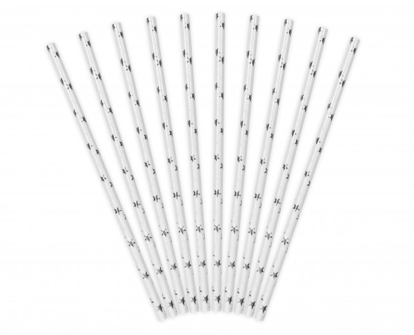 10 star paper straws white silver 19.5cm