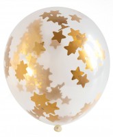 Aperçu: Lot de 3 ballons avec confettis étoiles et pendule pompon or
