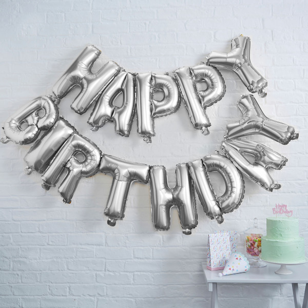 Ballon en aluminium argenté Mix & Match Happy Birthday