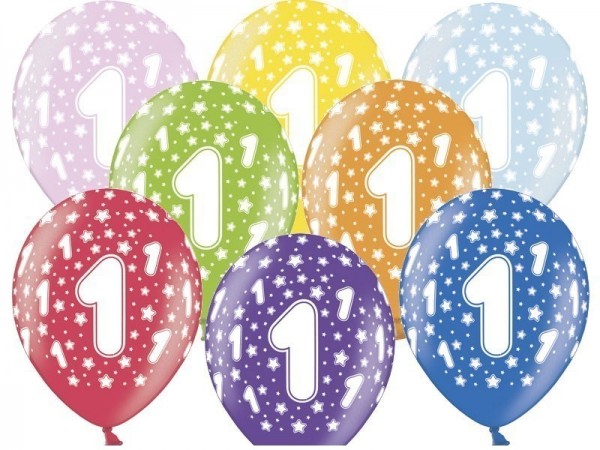 6 wilde 1e verjaardagsballons 30cm